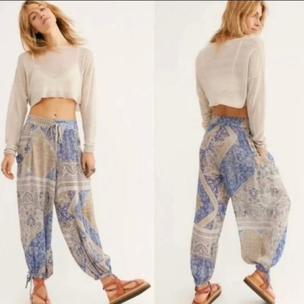 Free people begonia balloon harem pants icy blue combo